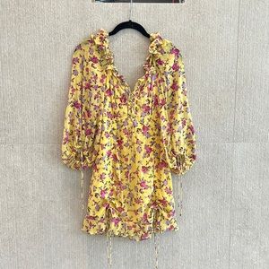 yellow and pink floral mini dress